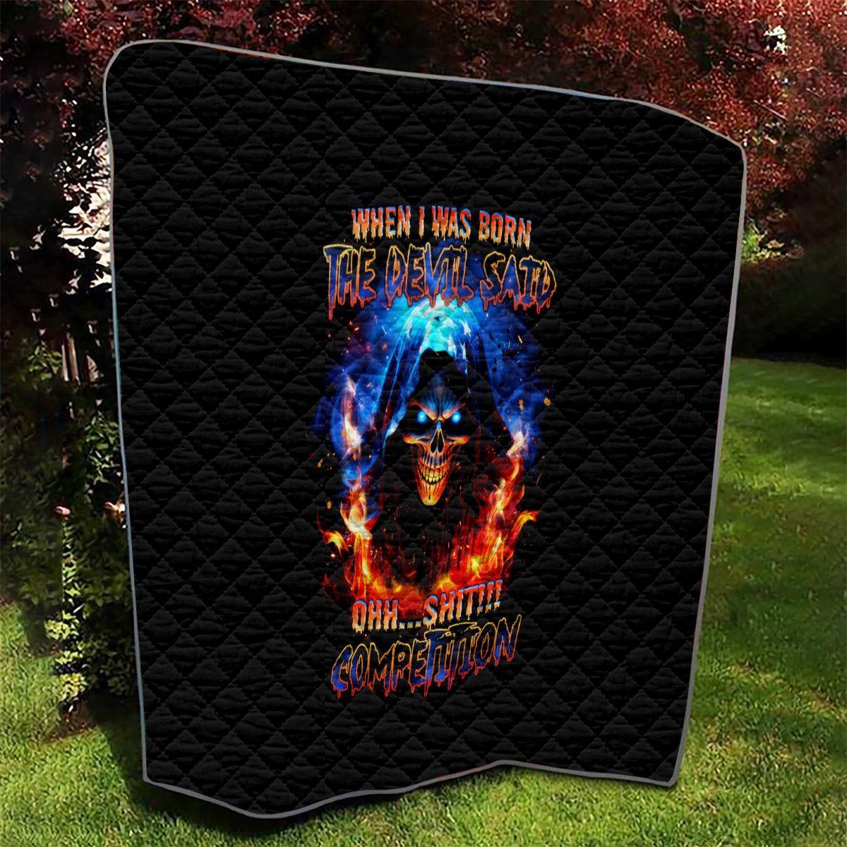 Flame Skull Quilt When I Was Born The Devil Said Competition - Wonder Print Shop