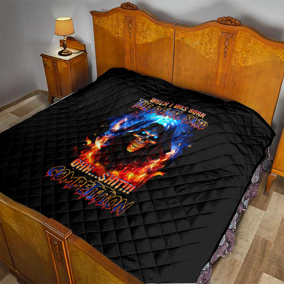 Flame Skull Quilt When I Was Born The Devil Said Competition - Wonder Print Shop
