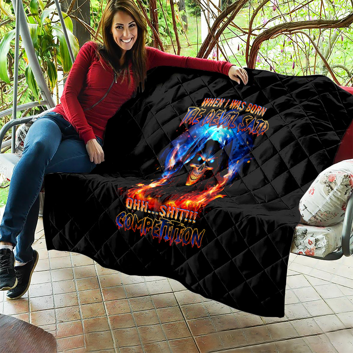 Flame Skull Quilt When I Was Born The Devil Said Competition - Wonder Print Shop