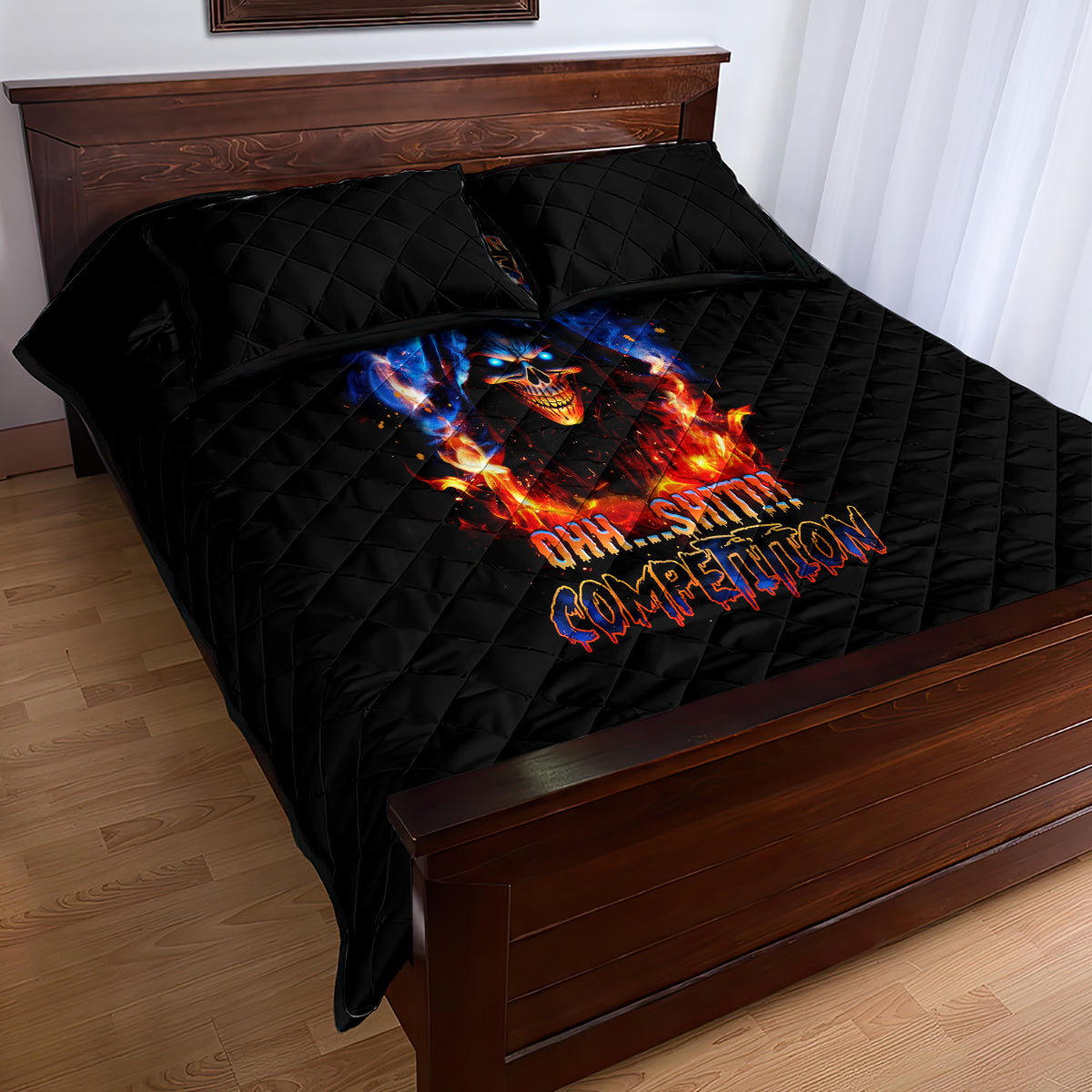 Flame Skull Quilt Bed Set When I Was Born The Devil Said Competition - Wonder Print Shop