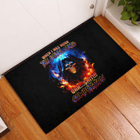 Flame Skull Rubber Doormat When I Was Born The Devil Said Competition - Wonder Print Shop