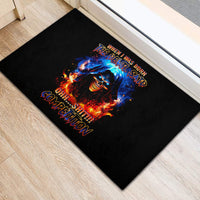 Flame Skull Rubber Doormat When I Was Born The Devil Said Competition - Wonder Print Shop