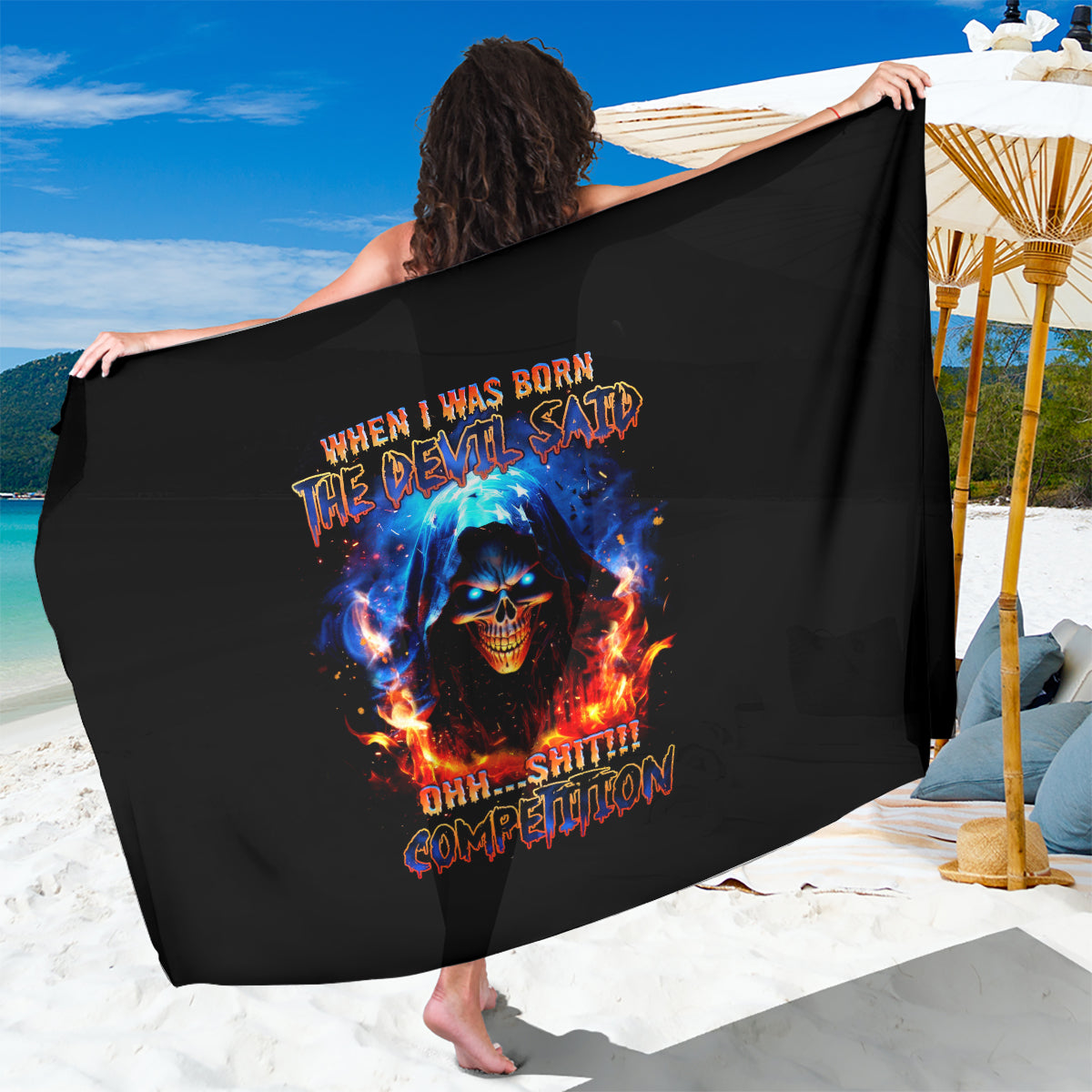 Flame Skull Sarong When I Was Born The Devil Said Competition - Wonder Print Shop