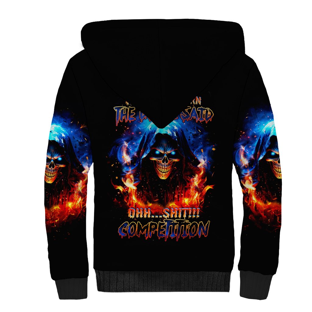 Flame Skull Sherpa Hoodie When I Was Born The Devil Said Competition - Wonder Print Shop