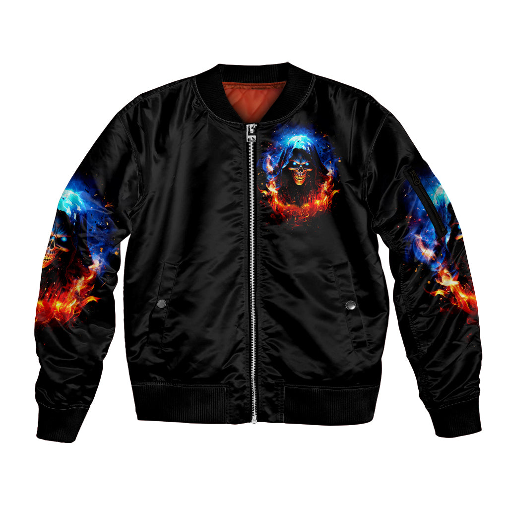 Flame Skull Sleeve Zip Bomber Jacket When I Was Born The Devil Said Competition - Wonder Print Shop