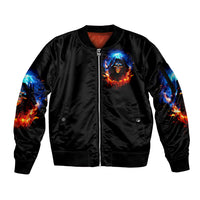 Flame Skull Sleeve Zip Bomber Jacket When I Was Born The Devil Said Competition - Wonder Print Shop