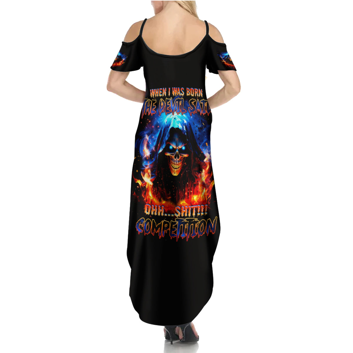 Flame Skull Summer Maxi Dress When I Was Born The Devil Said Competition - Wonder Print Shop