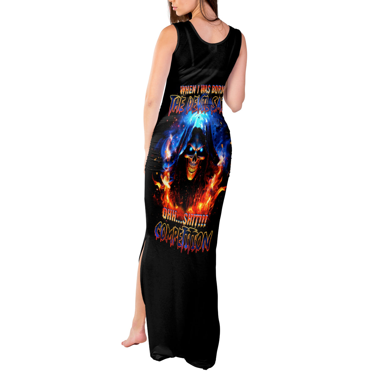 Flame Skull Tank Maxi Dress When I Was Born The Devil Said Competition - Wonder Print Shop