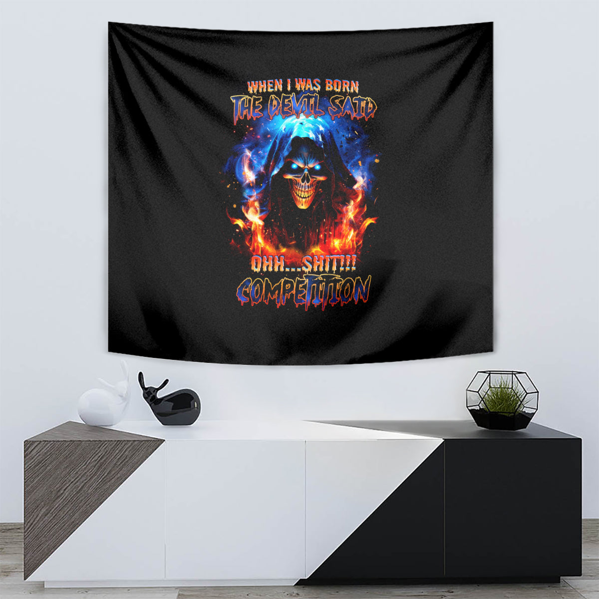 Flame Skull Tapestry When I Was Born The Devil Said Competition - Wonder Print Shop