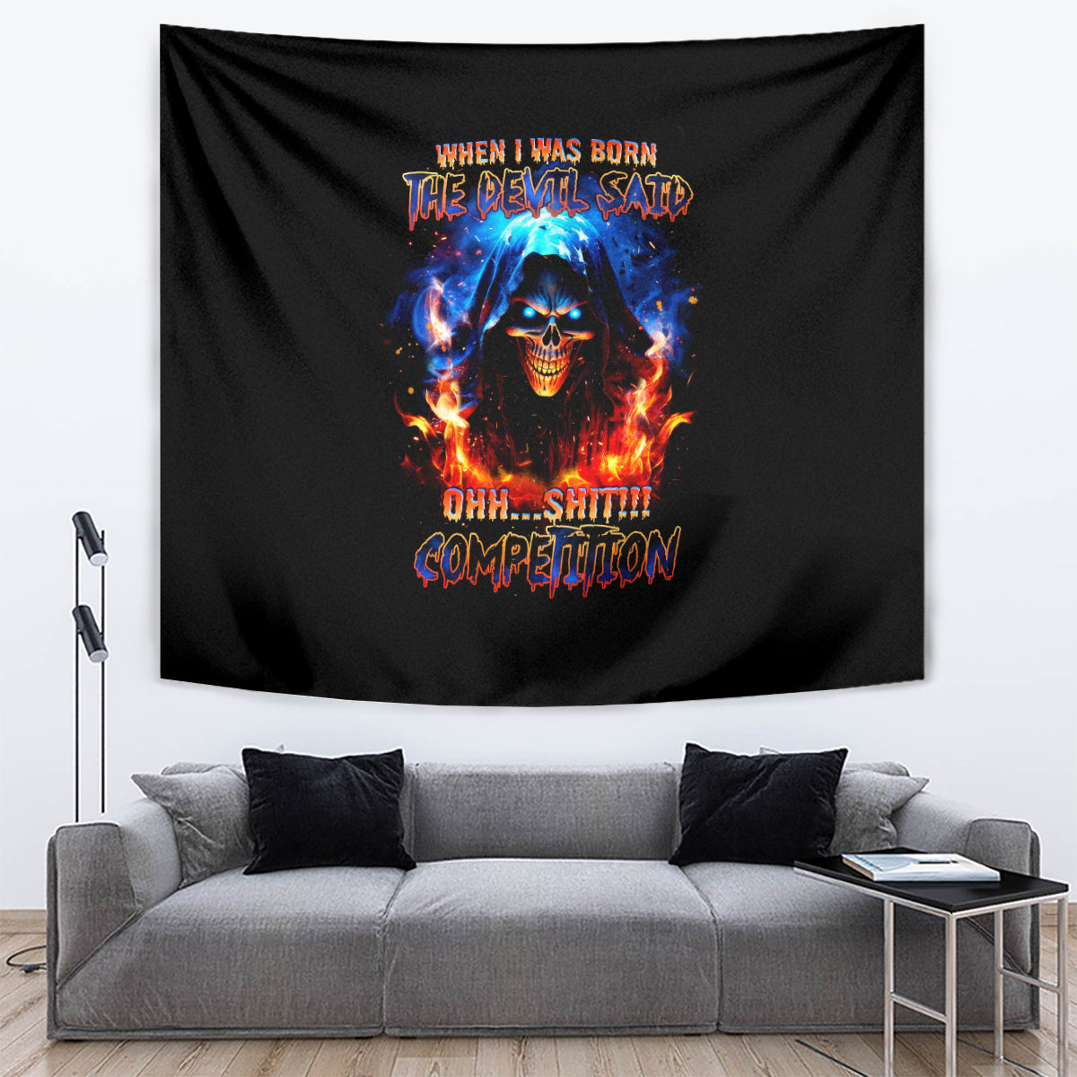 Flame Skull Tapestry When I Was Born The Devil Said Competition - Wonder Print Shop