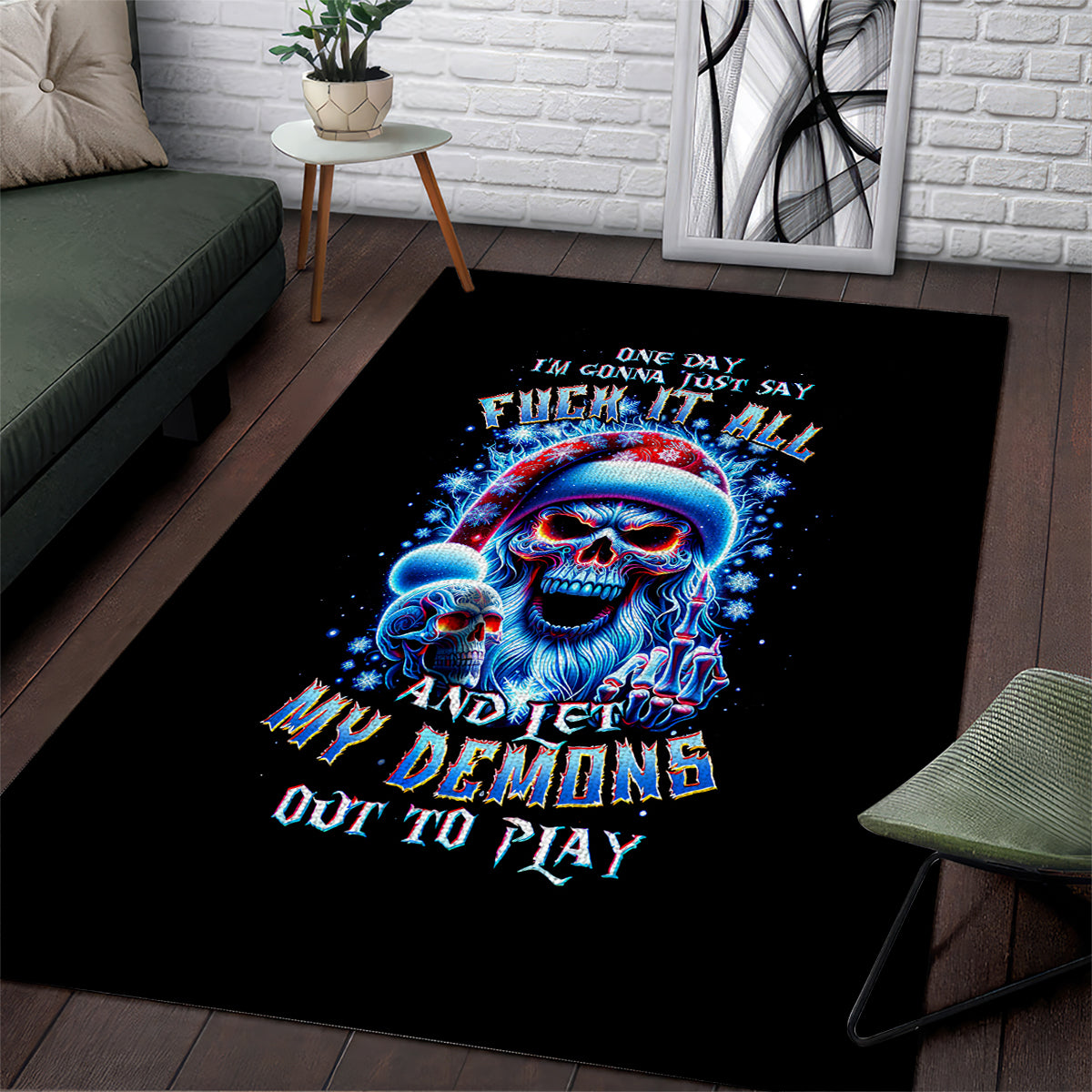Skull Santa Claus Area Rug One Day Say Fuck Itt All And Let My Demons Out - Wonder Print Shop