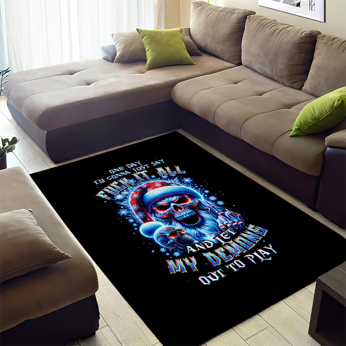 Skull Santa Claus Area Rug One Day Say Fuck Itt All And Let My Demons Out - Wonder Print Shop