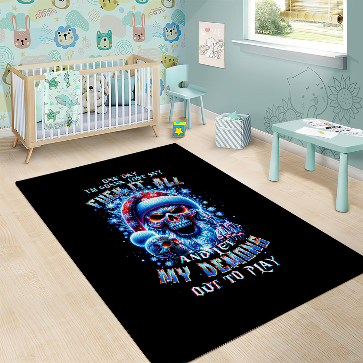 Skull Santa Claus Area Rug One Day Say Fuck Itt All And Let My Demons Out - Wonder Print Shop
