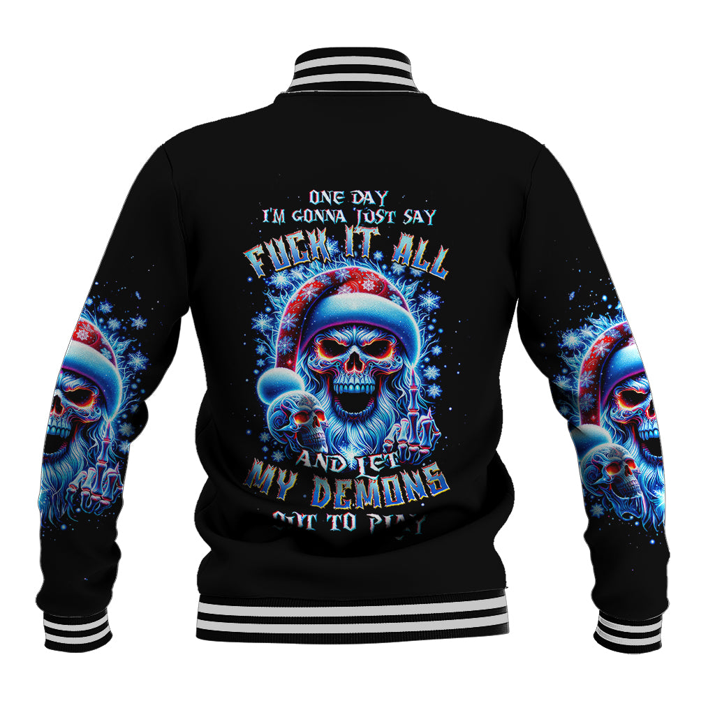 Skull Santa Claus Baseball Jacket One Day Say Fuck Itt All And Let My Demons Out - Wonder Print Shop