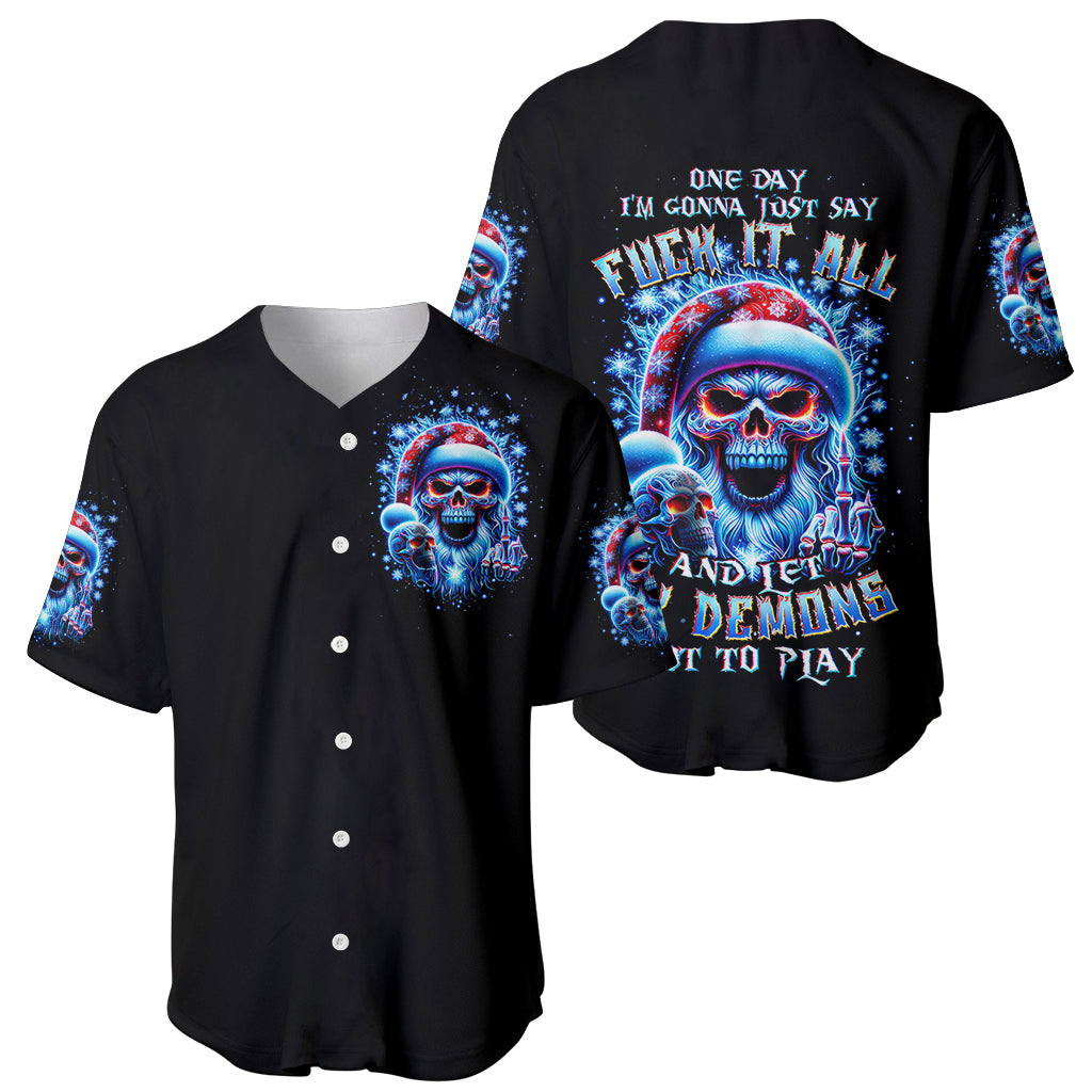 Skull Santa Claus Baseball Jersey One Day Say Fuck Itt All And Let My Demons Out - Wonder Print Shop