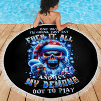 Skull Santa Claus Beach Blanket One Day Say Fuck Itt All And Let My Demons Out - Wonder Print Shop