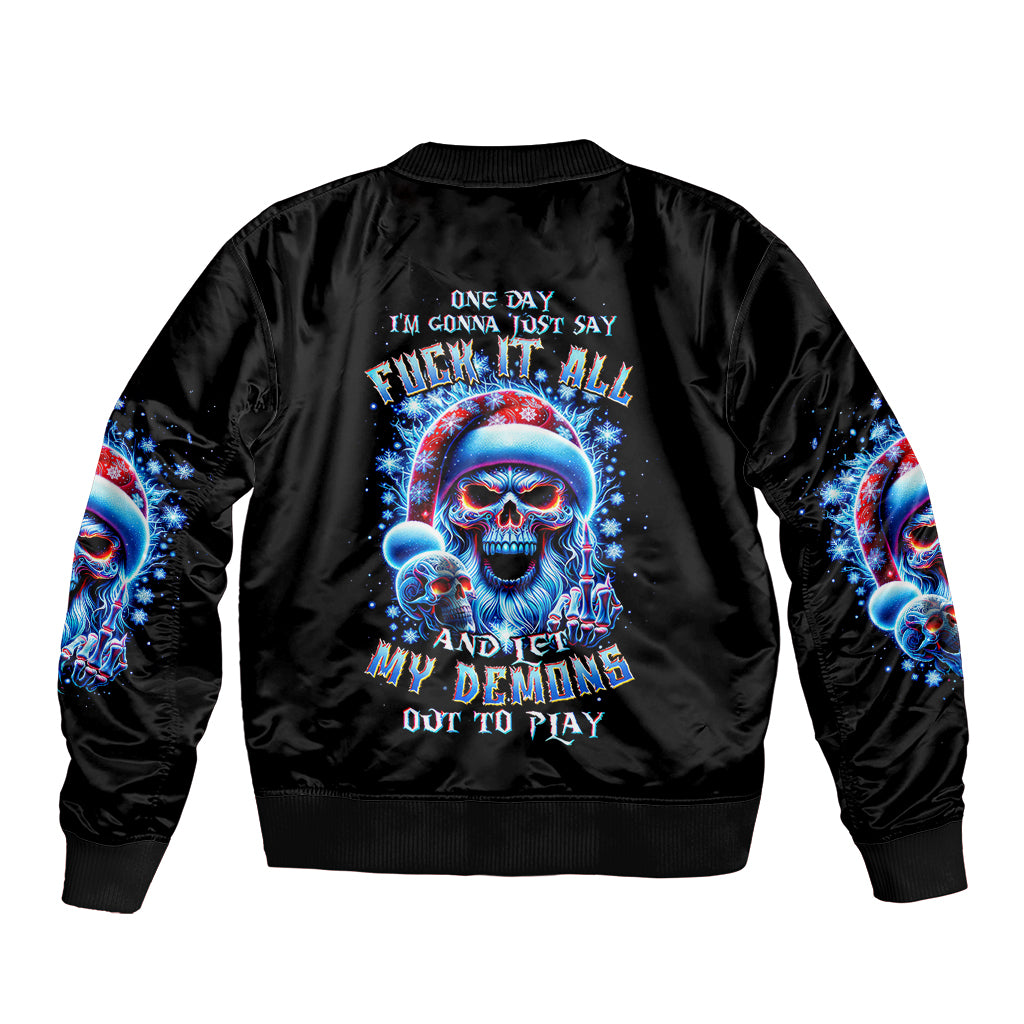 Skull Santa Claus Bomber Jacket One Day Say Fuck Itt All And Let My Demons Out - Wonder Print Shop