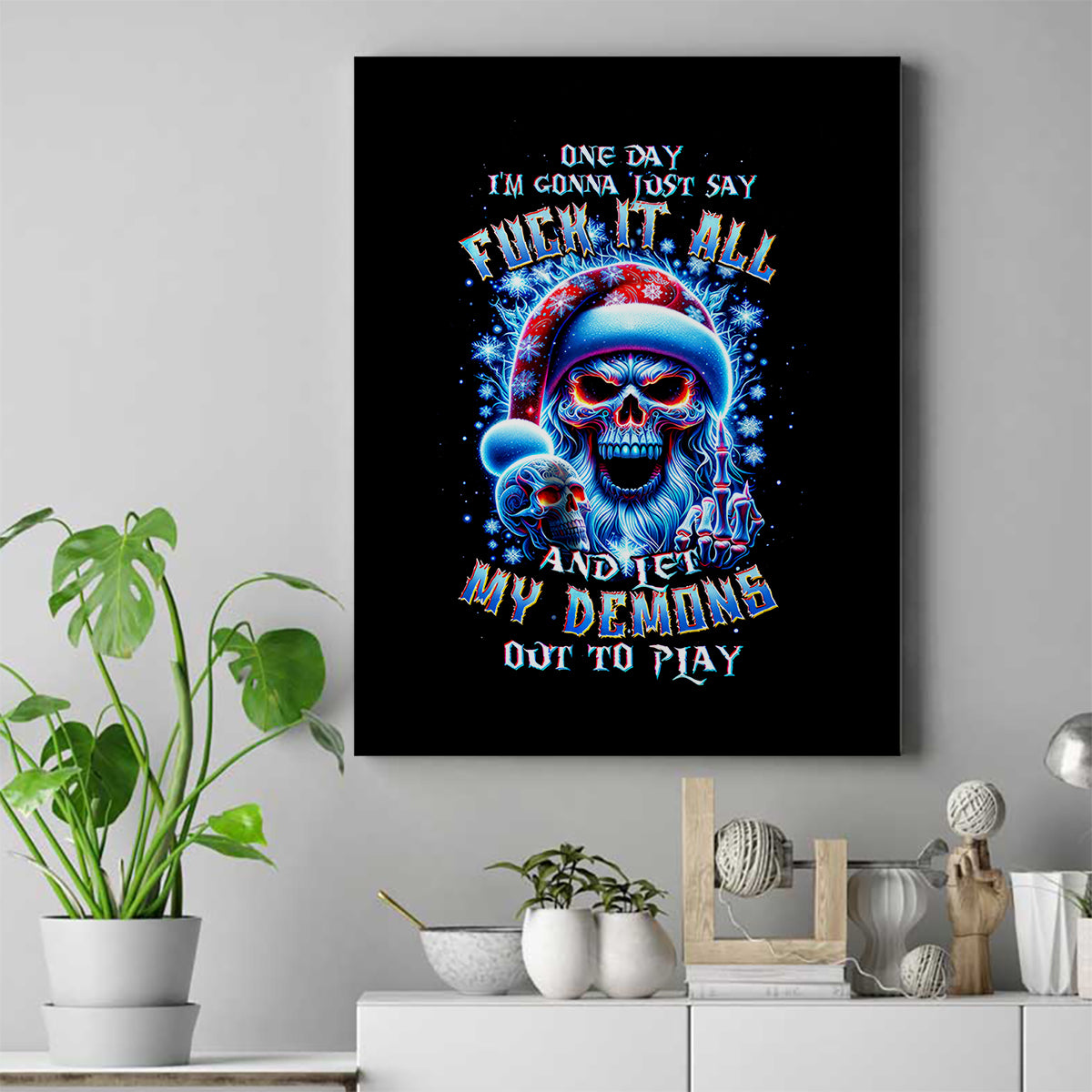 Skull Santa Claus Canvas Wall Art One Day Say Fuck Itt All And Let My Demons Out - Wonder Print Shop