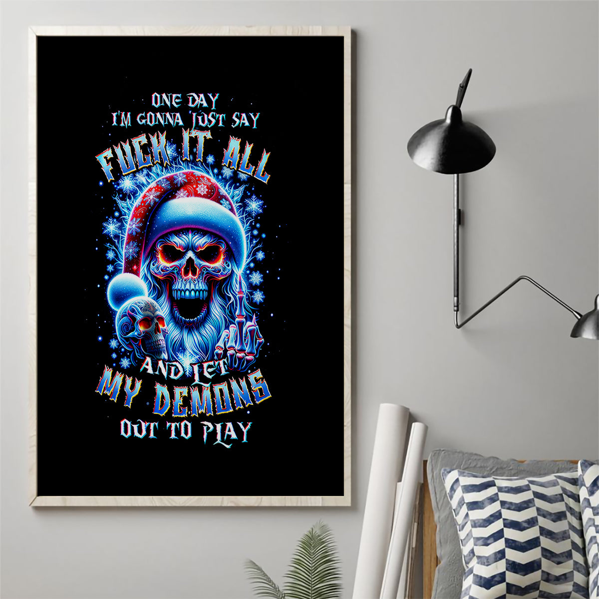 Skull Santa Claus Canvas Wall Art One Day Say Fuck Itt All And Let My Demons Out - Wonder Print Shop