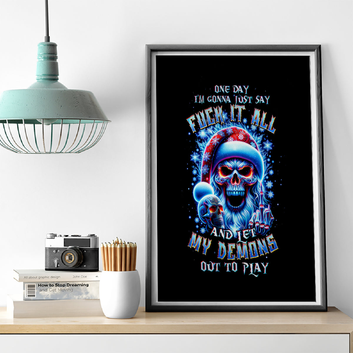 Skull Santa Claus Canvas Wall Art One Day Say Fuck Itt All And Let My Demons Out - Wonder Print Shop