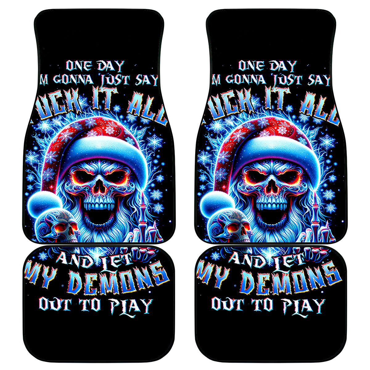 Skull Santa Claus Car Mats One Day Say Fuck Itt All And Let My Demons Out - Wonder Print Shop