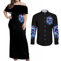 Skull Santa Claus Couples Matching Off Shoulder Maxi Dress and Long Sleeve Button Shirt One Day Say Fuck Itt All And Let My Demons Out - Wonder Print Shop