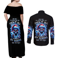 Skull Santa Claus Couples Matching Off Shoulder Maxi Dress and Long Sleeve Button Shirt One Day Say Fuck Itt All And Let My Demons Out - Wonder Print Shop