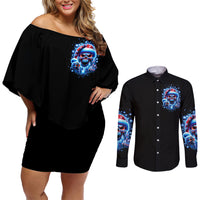 Skull Santa Claus Couples Matching Off Shoulder Short Dress and Long Sleeve Button Shirt One Day Say Fuck Itt All And Let My Demons Out - Wonder Print Shop