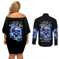 Skull Santa Claus Couples Matching Off Shoulder Short Dress and Long Sleeve Button Shirt One Day Say Fuck Itt All And Let My Demons Out - Wonder Print Shop