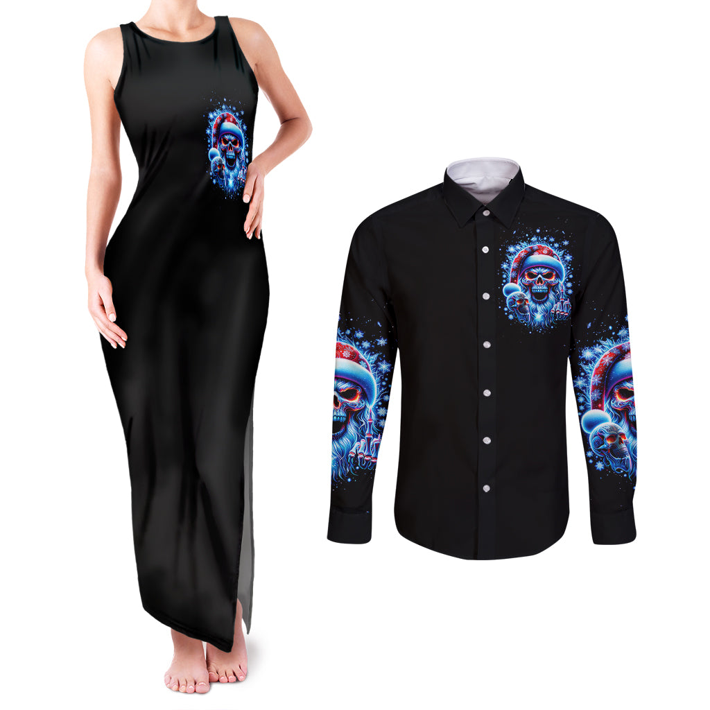 Skull Santa Claus Couples Matching Tank Maxi Dress and Long Sleeve Button Shirt One Day Say Fuck Itt All And Let My Demons Out - Wonder Print Shop