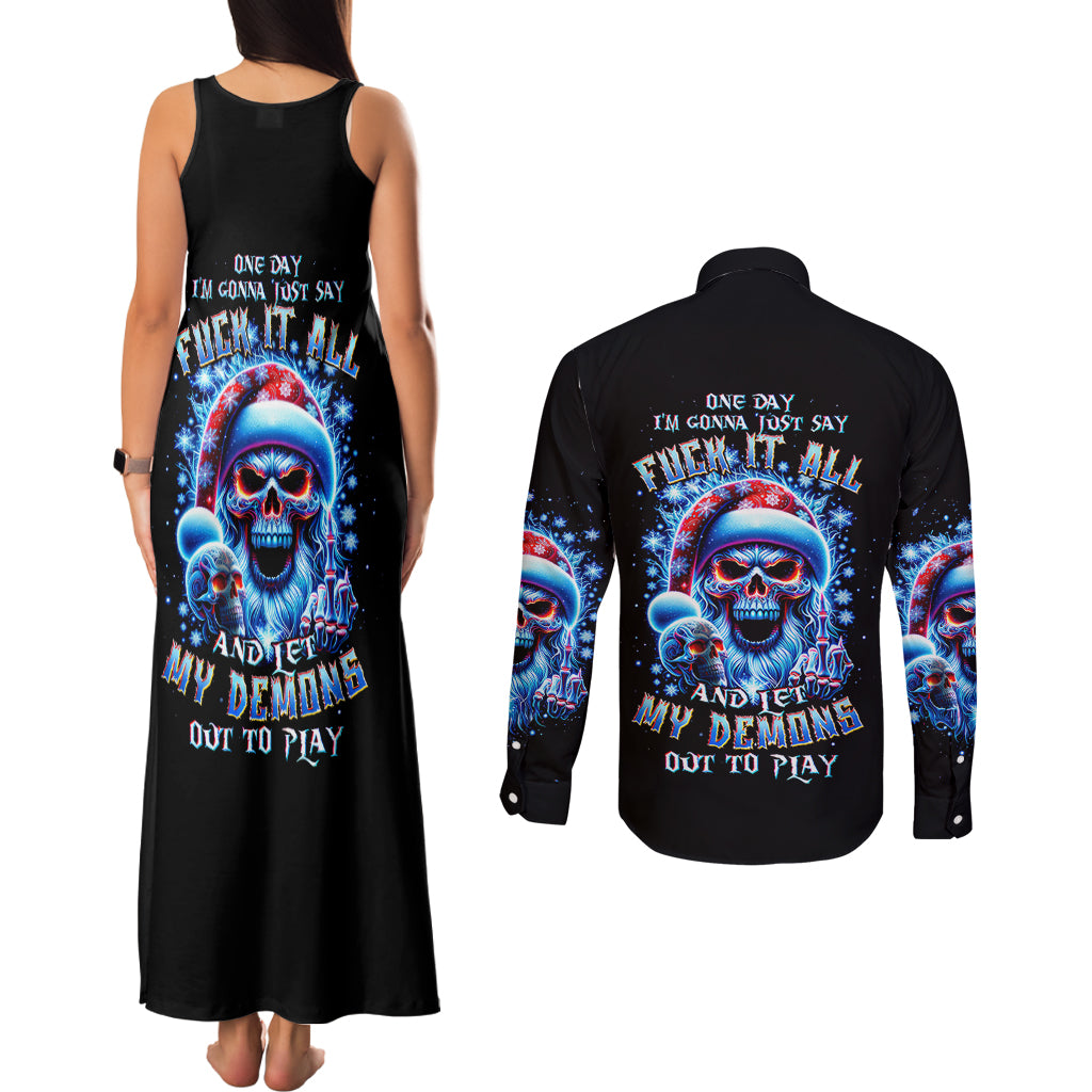 Skull Santa Claus Couples Matching Tank Maxi Dress and Long Sleeve Button Shirt One Day Say Fuck Itt All And Let My Demons Out - Wonder Print Shop