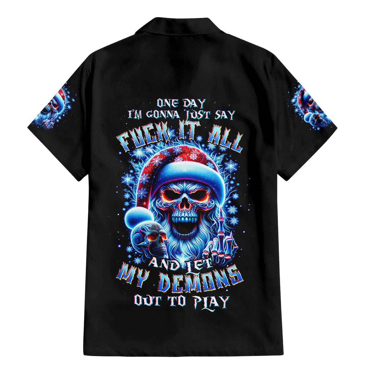 Skull Santa Claus Family Matching Mermaid Dress and Hawaiian Shirt One Day Say Fuck Itt All And Let My Demons Out - Wonder Print Shop