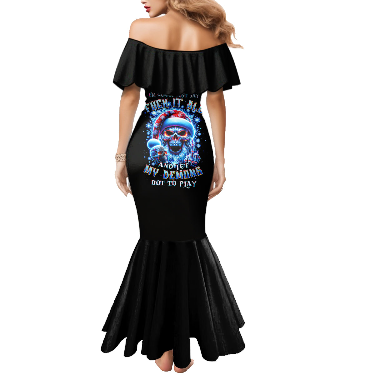Skull Santa Claus Family Matching Mermaid Dress and Hawaiian Shirt One Day Say Fuck Itt All And Let My Demons Out - Wonder Print Shop
