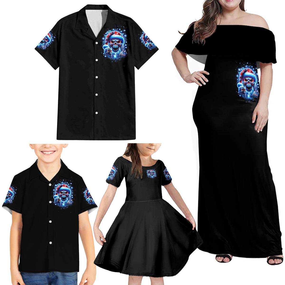 Skull Santa Claus Family Matching Off Shoulder Maxi Dress and Hawaiian Shirt One Day Say Fuck Itt All And Let My Demons Out - Wonder Print Shop