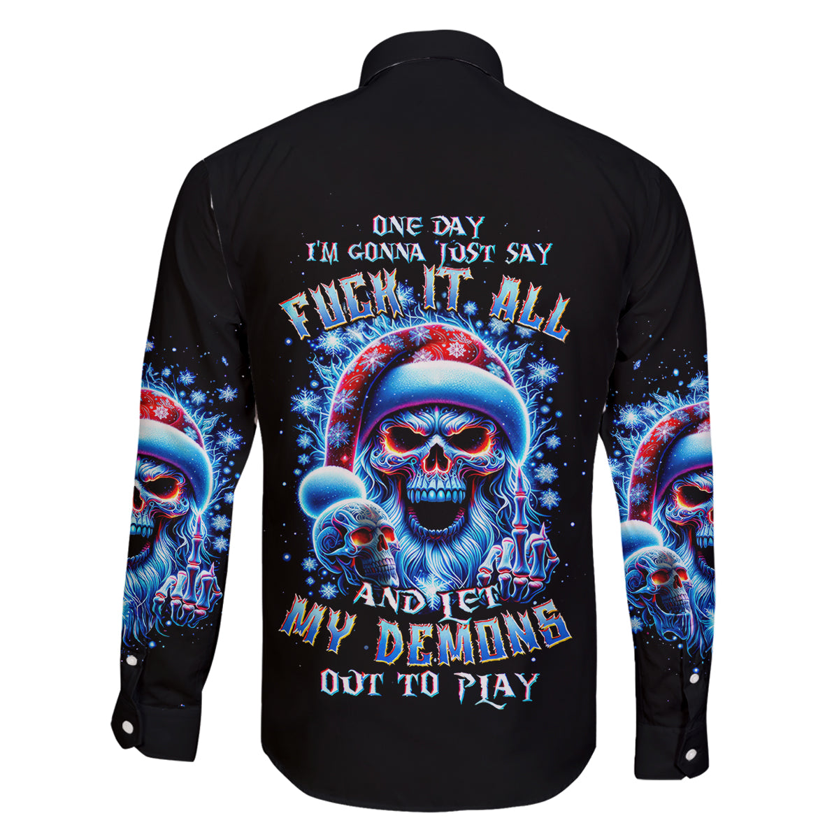 Skull Santa Claus Family Matching Off Shoulder Short Dress and Hawaiian Shirt One Day Say Fuck Itt All And Let My Demons Out - Wonder Print Shop