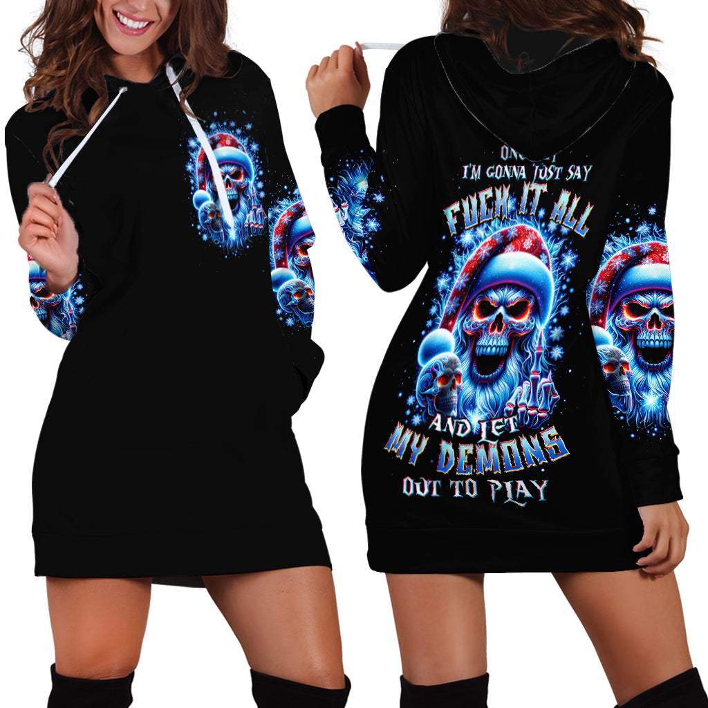 Skull Santa Claus Hoodie Dress One Day Say Fuck Itt All And Let My Demons Out - Wonder Print Shop