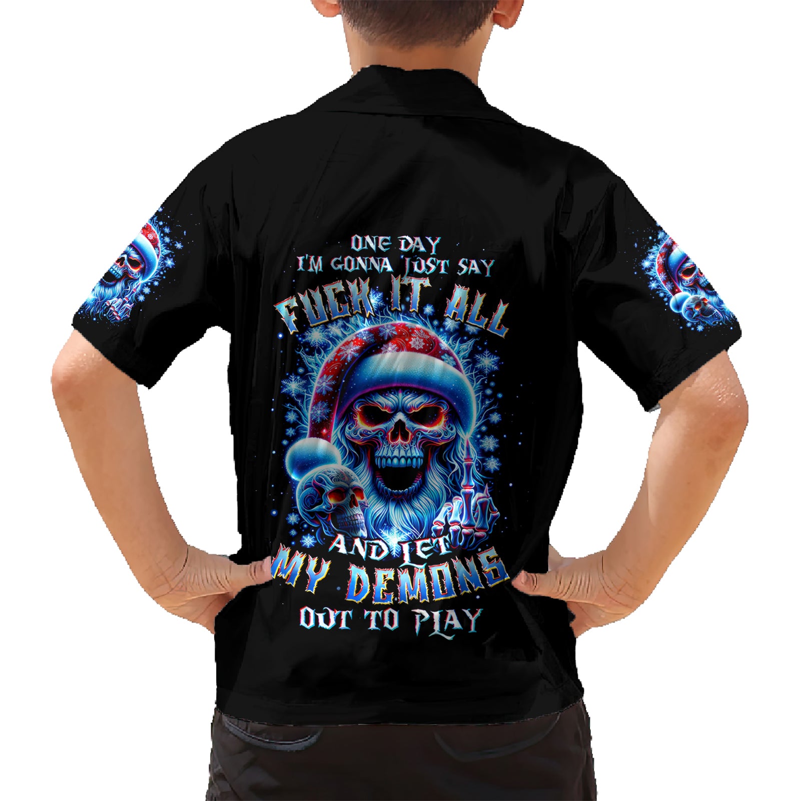 Skull Santa Claus Kid Hawaiian Shirt One Day Say Fuck Itt All And Let My Demons Out - Wonder Print Shop