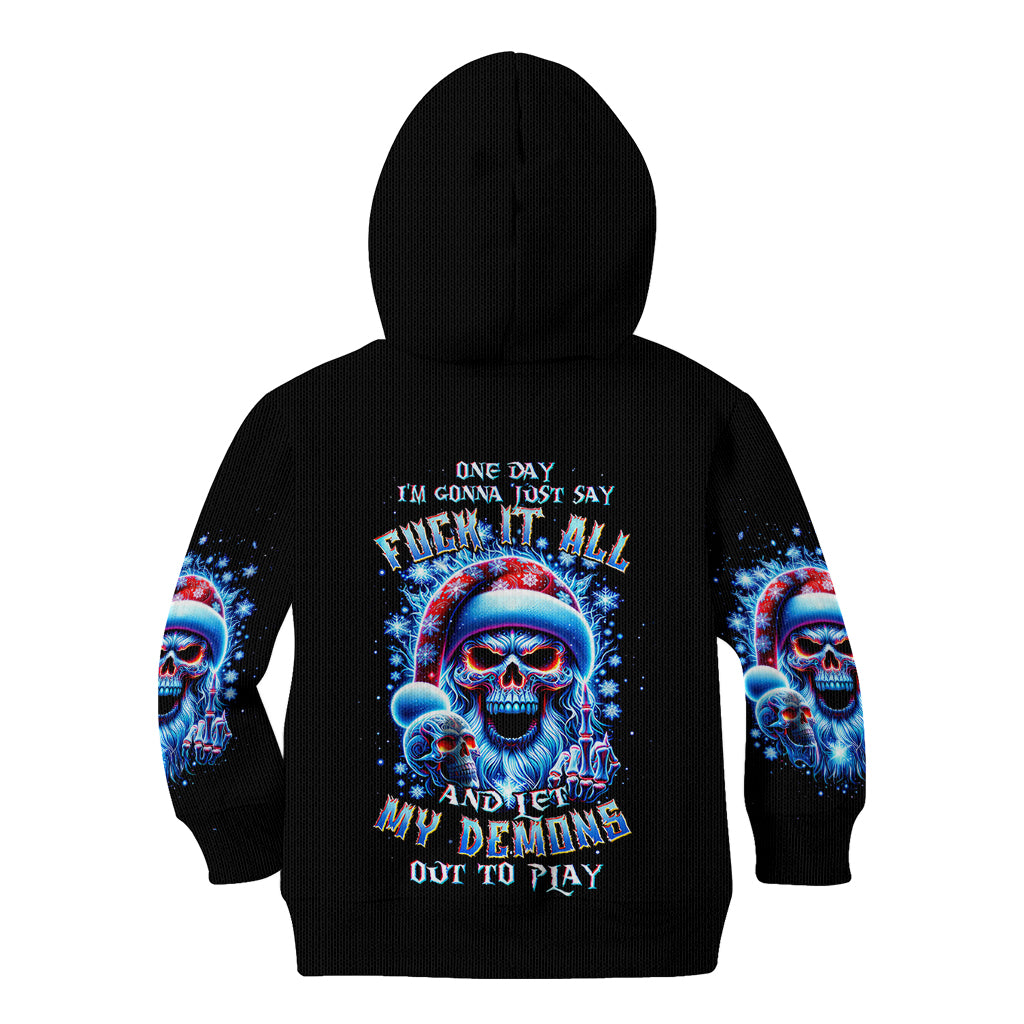 Skull Santa Claus Kid Hoodie One Day Say Fuck Itt All And Let My Demons Out - Wonder Print Shop