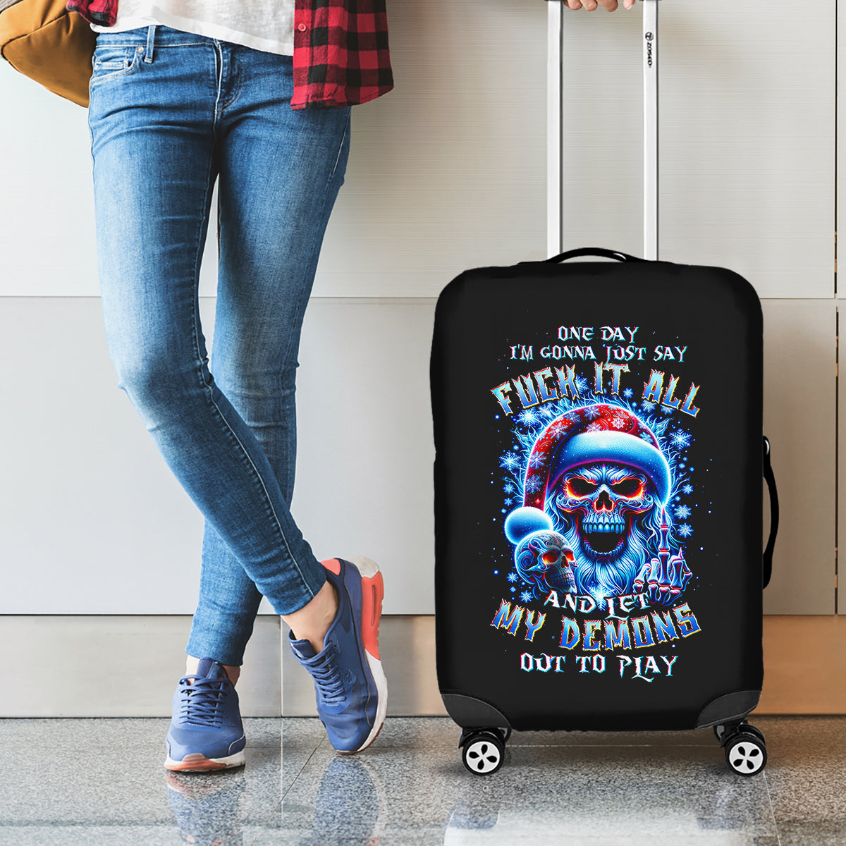 Skull Santa Claus Luggage Cover One Day Say Fuck Itt All And Let My Demons Out - Wonder Print Shop