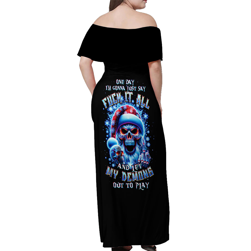 Skull Santa Claus Off Shoulder Maxi Dress One Day Say Fuck Itt All And Let My Demons Out - Wonder Print Shop