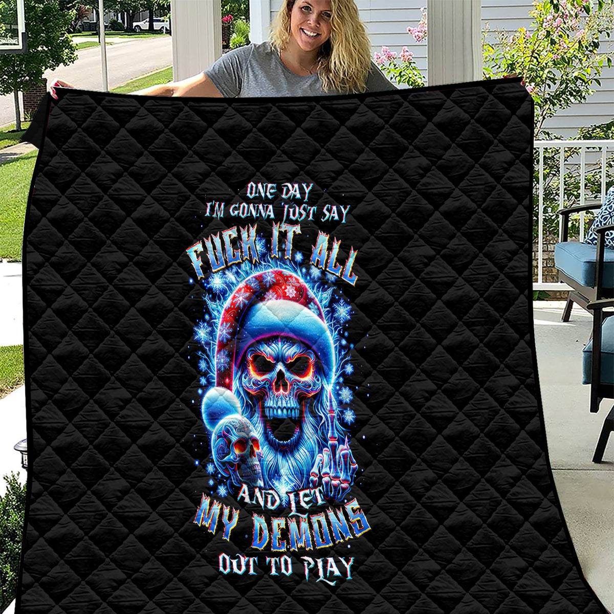 Skull Santa Claus Quilt One Day Say Fuck Itt All And Let My Demons Out - Wonder Print Shop