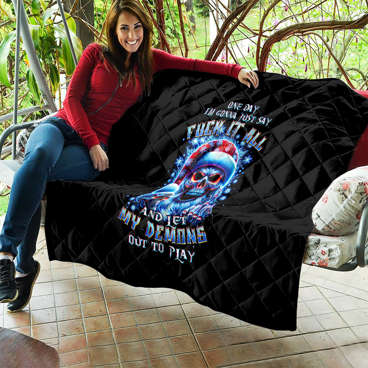 Skull Santa Claus Quilt One Day Say Fuck Itt All And Let My Demons Out - Wonder Print Shop