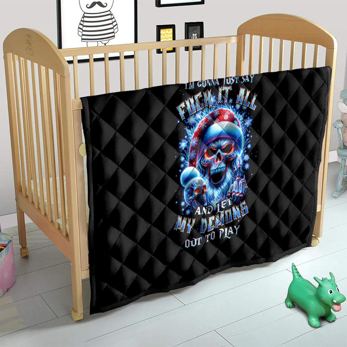 Skull Santa Claus Quilt One Day Say Fuck Itt All And Let My Demons Out - Wonder Print Shop