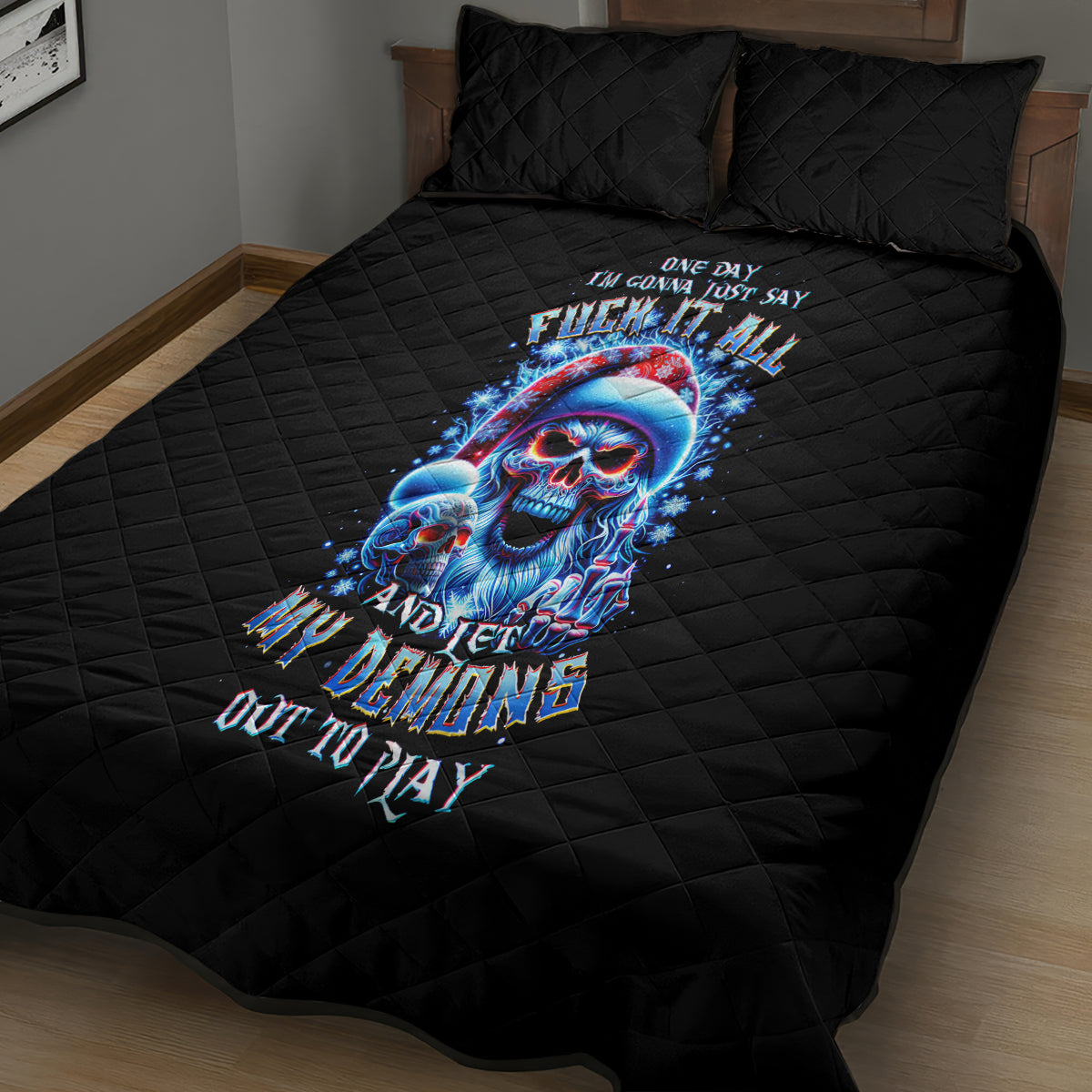 Skull Santa Claus Quilt Bed Set One Day Say Fuck Itt All And Let My Demons Out - Wonder Print Shop