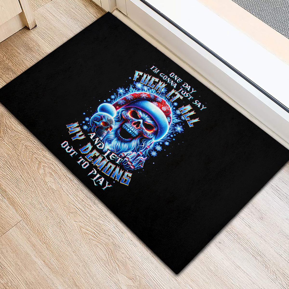 Skull Santa Claus Rubber Doormat One Day Say Fuck Itt All And Let My Demons Out - Wonder Print Shop