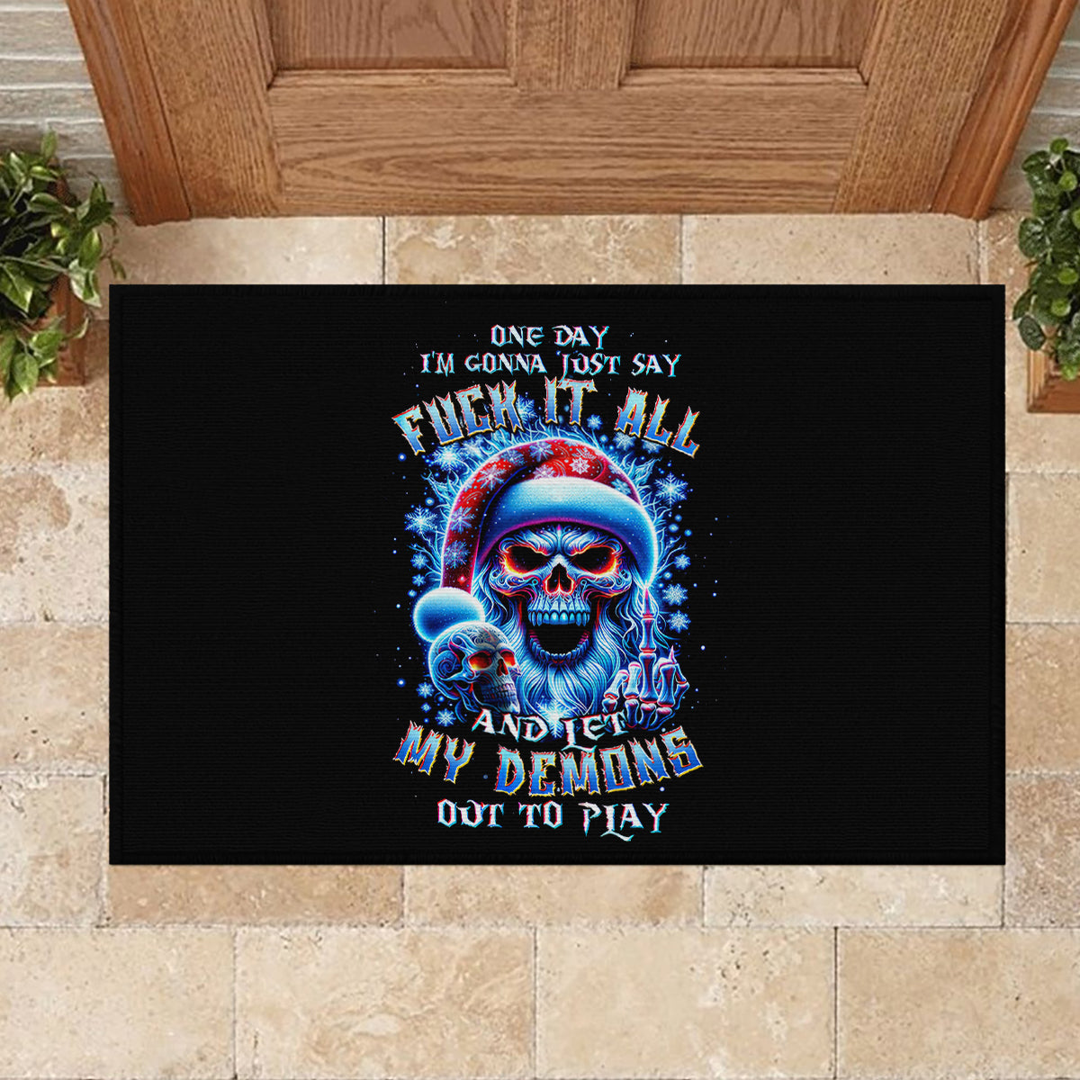 Skull Santa Claus Rubber Doormat One Day Say Fuck Itt All And Let My Demons Out - Wonder Print Shop