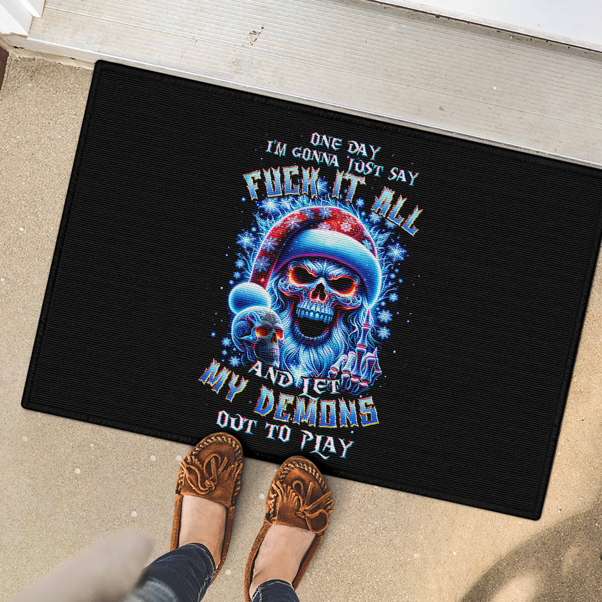 Skull Santa Claus Rubber Doormat One Day Say Fuck Itt All And Let My Demons Out - Wonder Print Shop