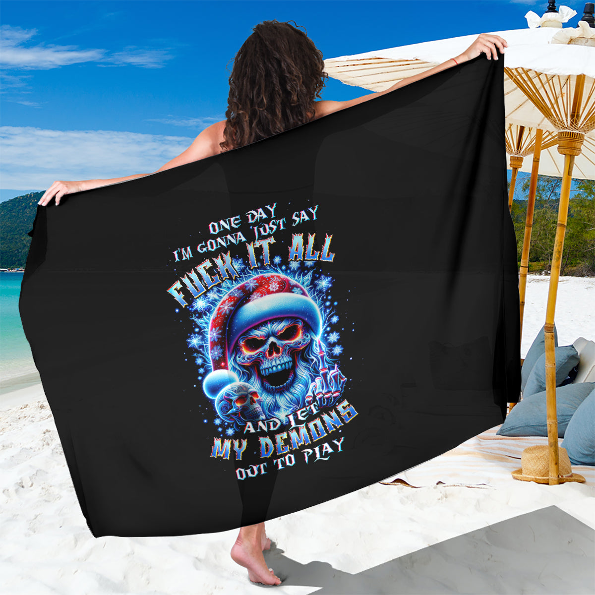 Skull Santa Claus Sarong One Day Say Fuck Itt All And Let My Demons Out - Wonder Print Shop