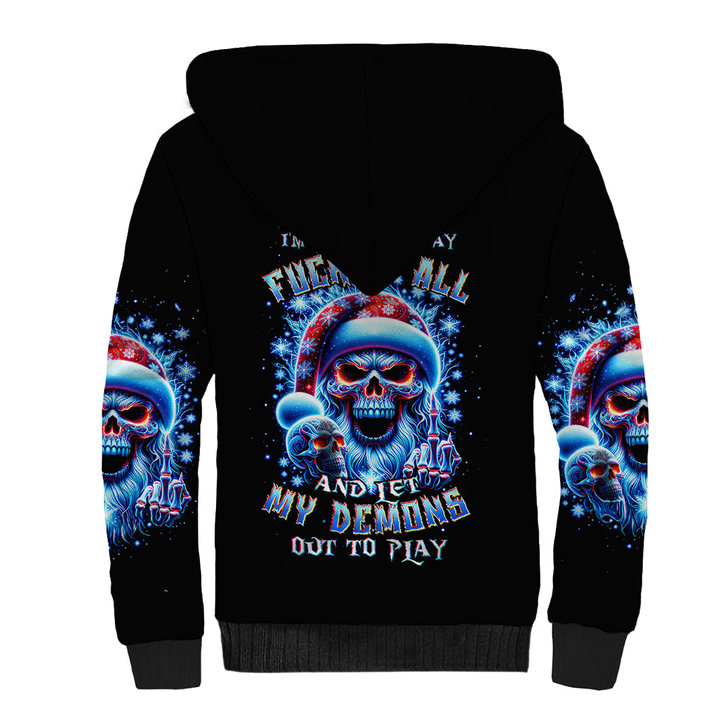 Skull Santa Claus Sherpa Hoodie One Day Say Fuck Itt All And Let My Demons Out - Wonder Print Shop