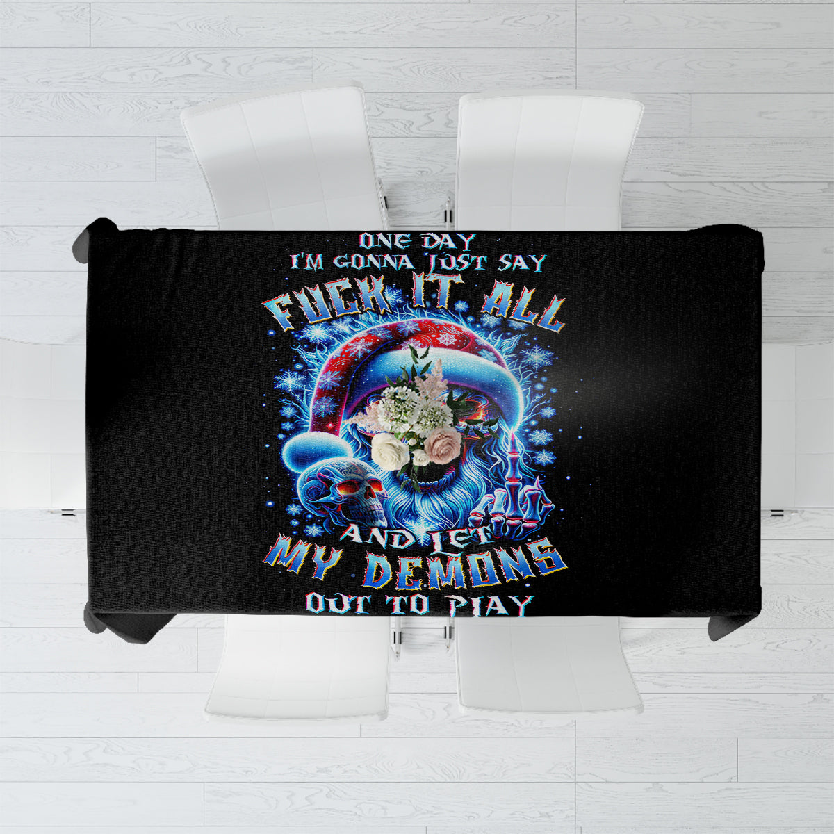 Skull Santa Claus Tablecloth One Day Say Fuck Itt All And Let My Demons Out - Wonder Print Shop